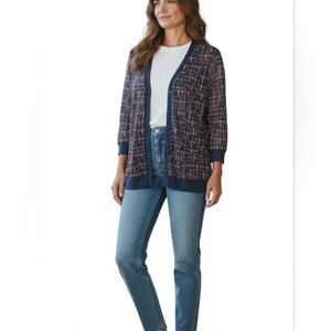 NWT, CHICO'S Women's Navy Blue Tweed Cardigan Sweater.Size 1 (M)